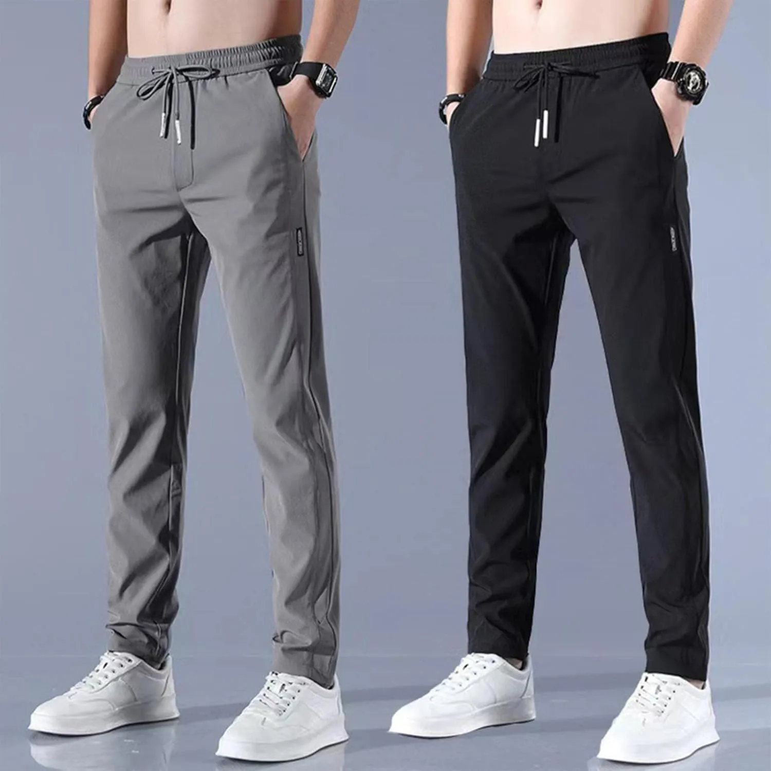 MIDOO Work Pants for Men Slim Fit Casual Solid Sweat Pants Stretch Elastic Waist Sports Pants Lightweight Workout Trousers