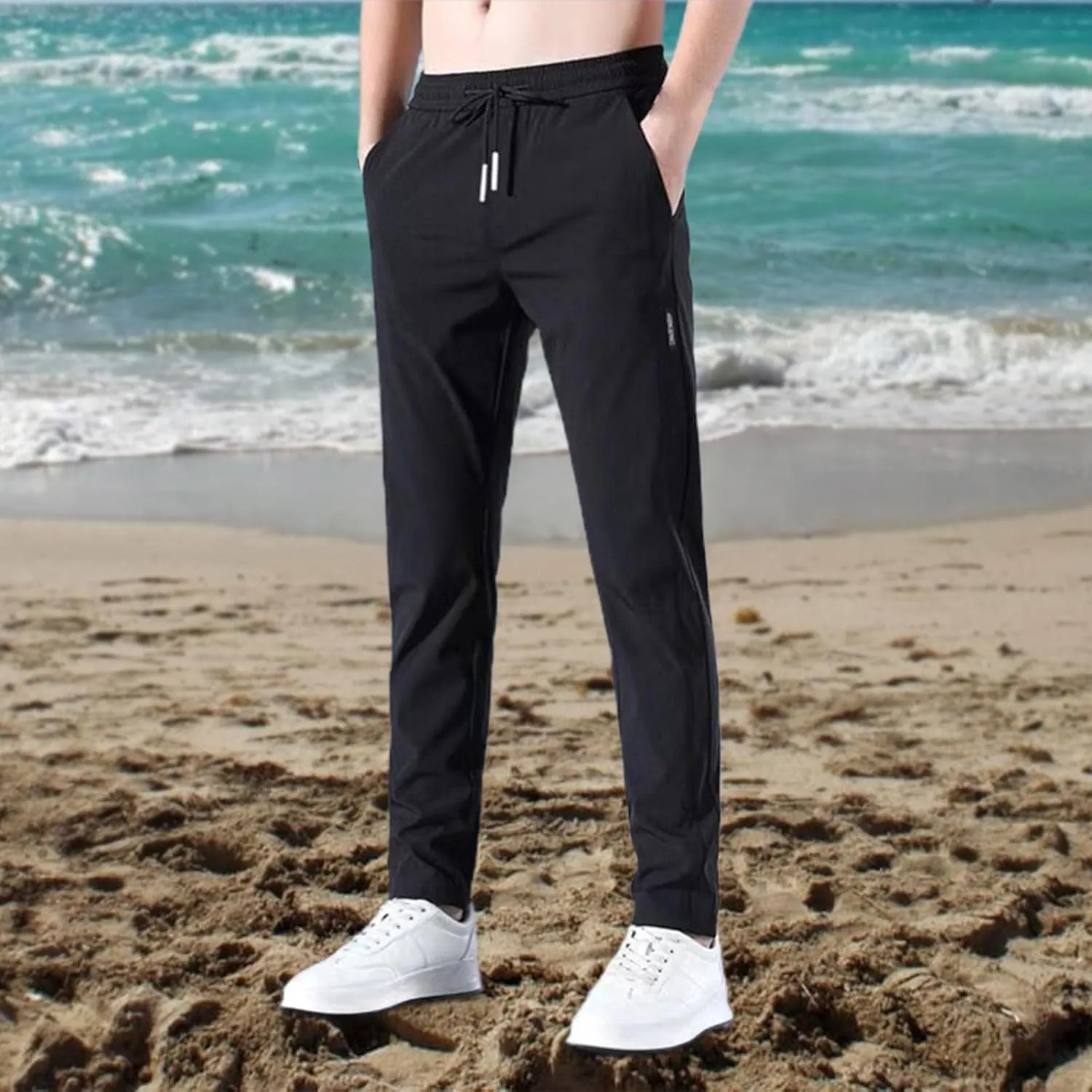 MIDOO Work Pants for Men Slim Fit Casual Solid Sweat Pants Stretch Elastic Waist Sports Pants Lightweight Workout Trousers