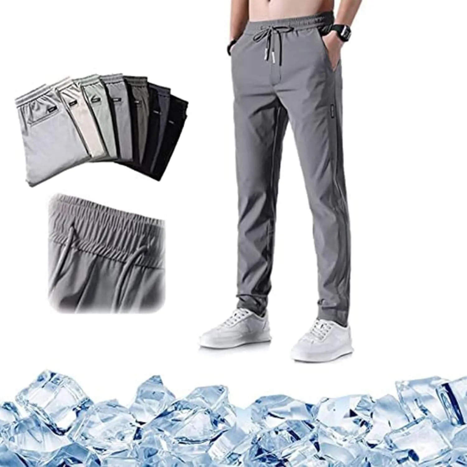 MIDOO Work Pants for Men Slim Fit Casual Solid Sweat Pants Stretch Elastic Waist Sports Pants Lightweight Workout Trousers