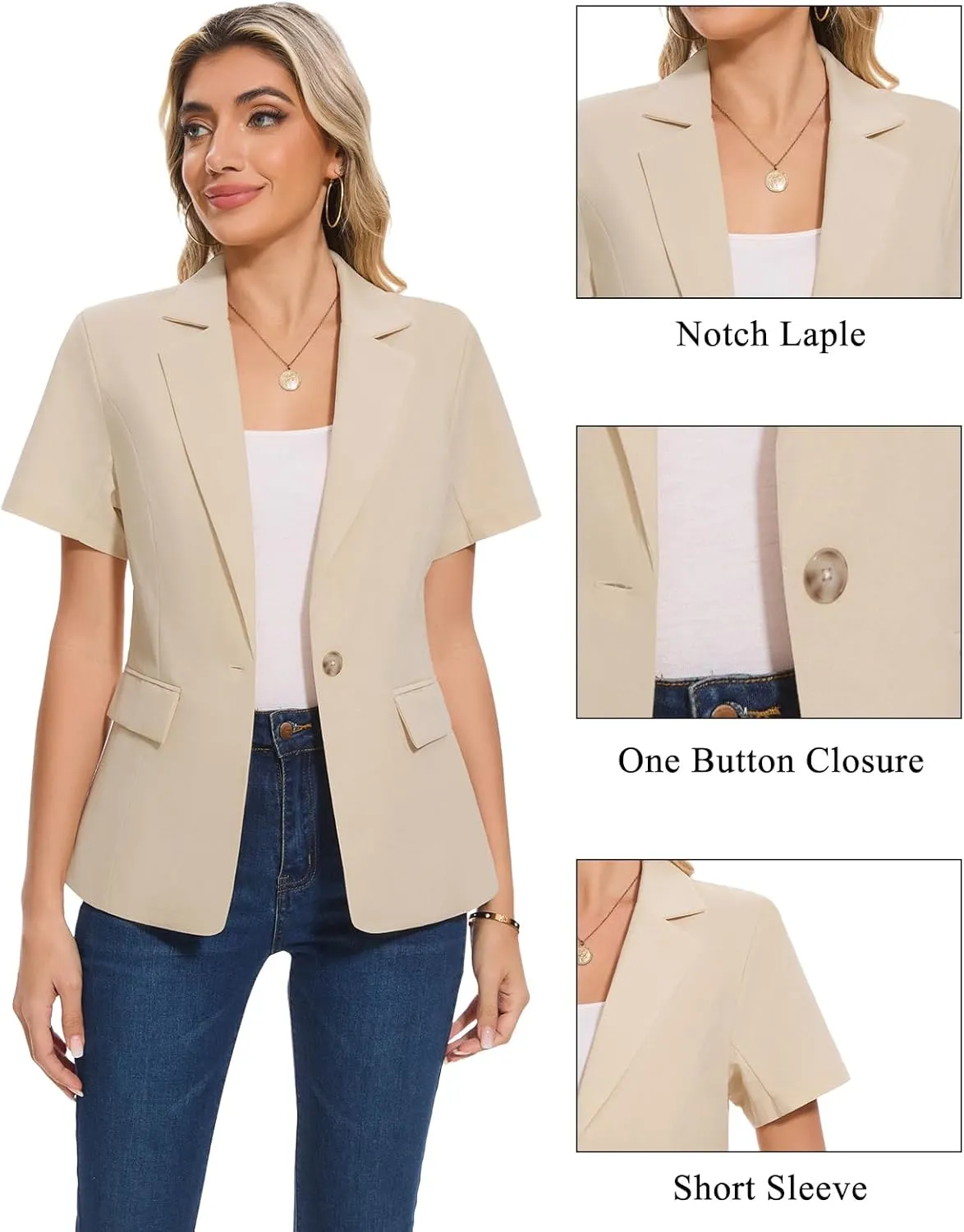 MINTLIMIT Women's Cotton Linen Blazer Jacket Short Sleeve Summer Casual Lightweight Button Lapel Blazers with Pockets
