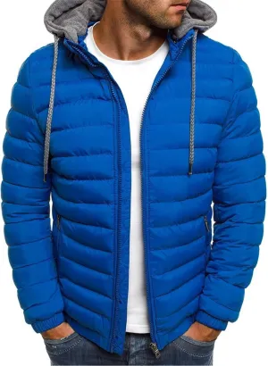 Mmoneyake Men's Hooded Puffer Jacket Quilted Cotton Padded Insulated Down Coat Autumn and Winter Solid Zipper Hoodies Outwear