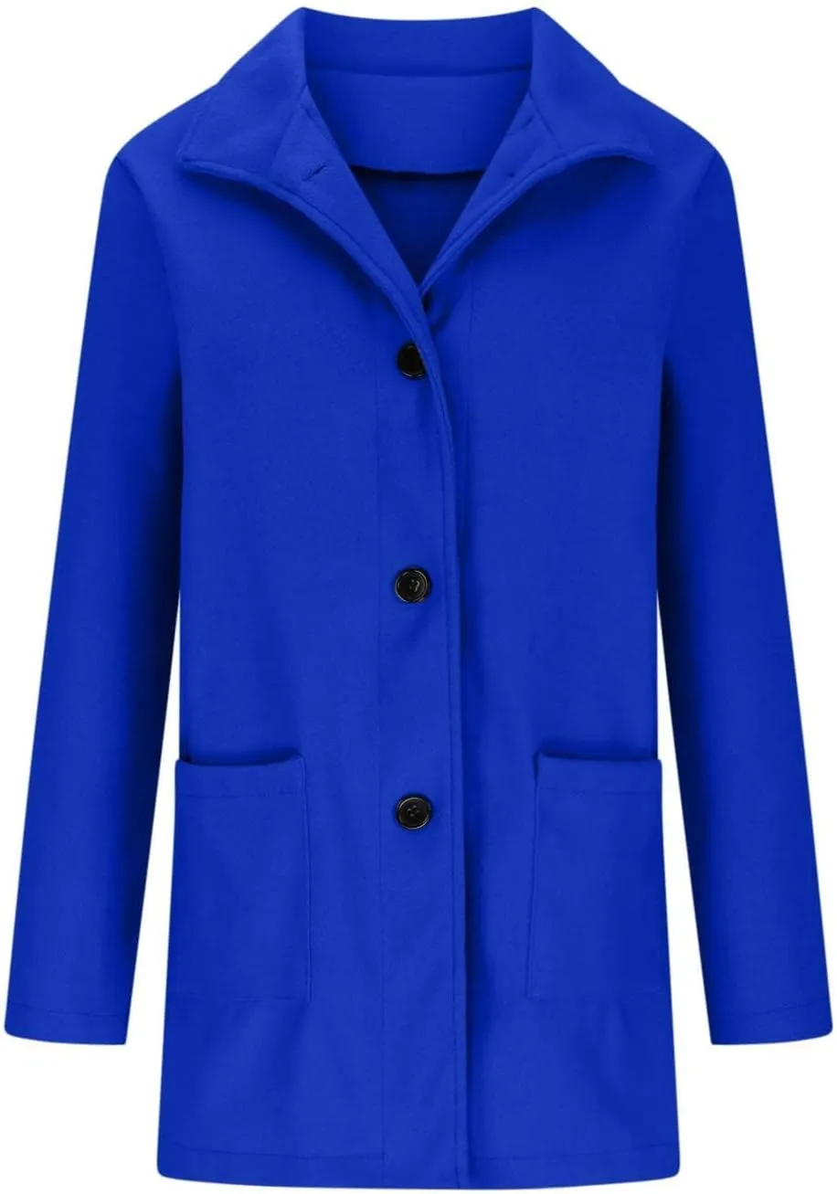 Mmoneyake Pea Coats for Women Single Breasted Stand Collar Casual Trench Coat Warm Winter Coats Wool Blazer Jacket Overcoat