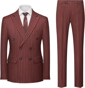 MOGU Mens Double Breasted Pinstripe Suit 2 Piece Slim Fit Tuxedo Formal Jacket and Pants for Business Wedding Prom