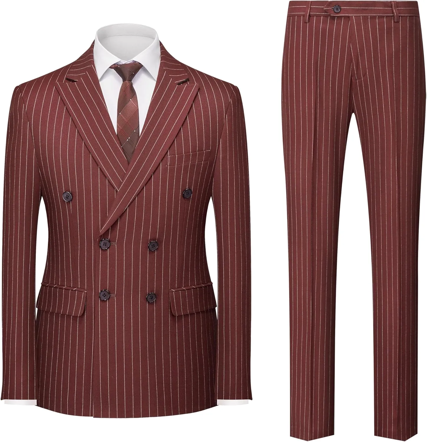 MOGU Mens Double Breasted Pinstripe Suit 2 Piece Slim Fit Tuxedo Formal Jacket and Pants for Business Wedding Prom