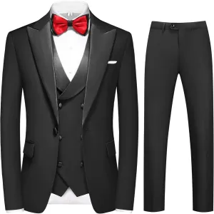 MOGU Mens Tuxedo Suit Set 3 Piece Slim Fit Prom Dinner Blazer Vest Pants Suit Set