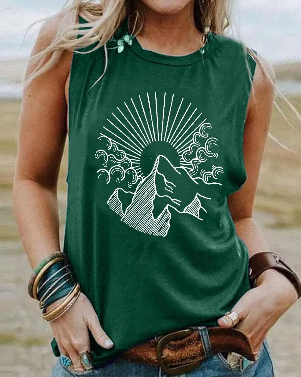 Mountain Sunrise Tank Tops Women Hiking Mountain Sleeveless T Shirt Tees Camping Vest Muscle Shirt