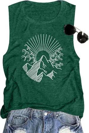 Mountain Sunrise Tank Tops Women Hiking Mountain Sleeveless T Shirt Tees Camping Vest Muscle Shirt
