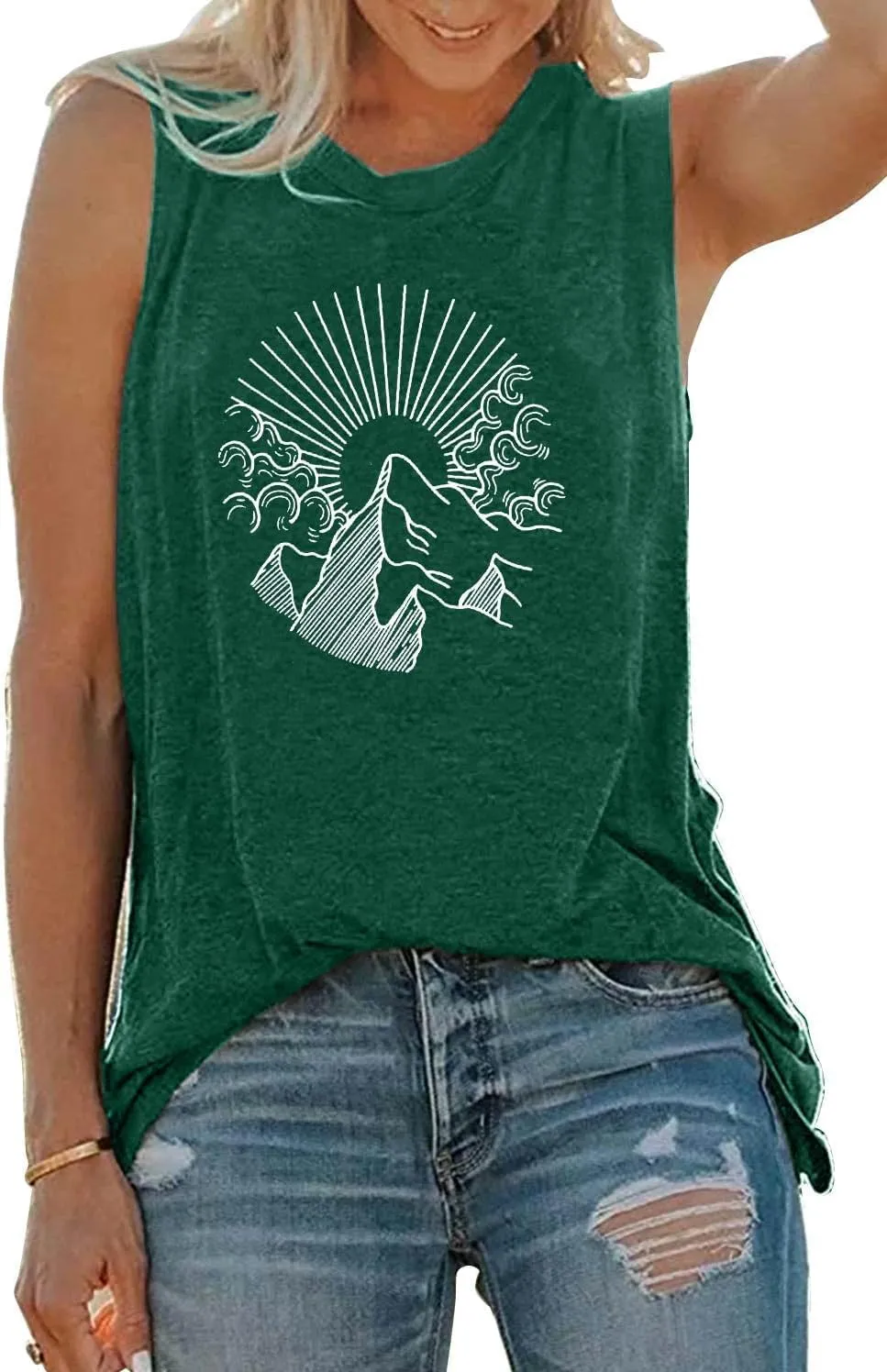 Mountain Sunrise Tank Tops Women Hiking Mountain Sleeveless T Shirt Tees Camping Vest Muscle Shirt