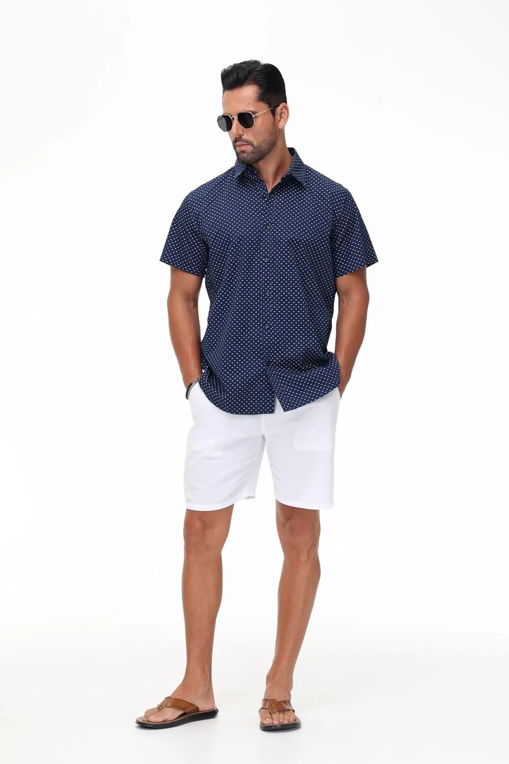 MUSE FATH Men's Printed Dress Shirt-Cotton Casual Short Sleeve Regular Fit Shirt