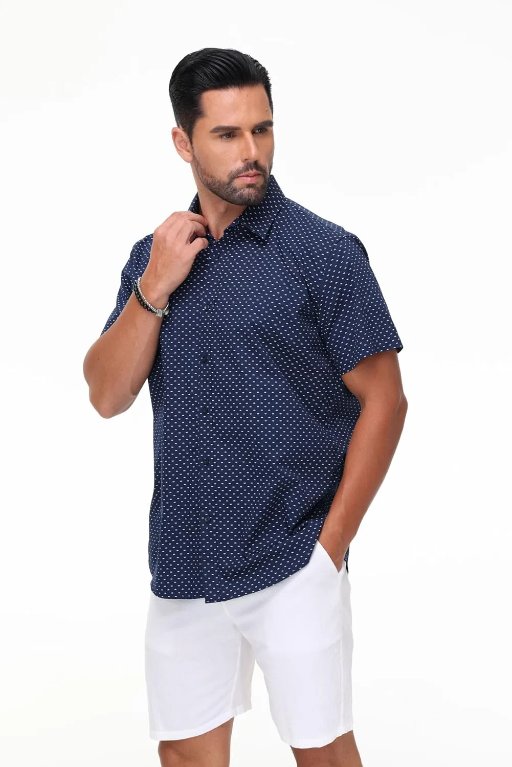 MUSE FATH Men's Printed Dress Shirt-Cotton Casual Short Sleeve Regular Fit Shirt