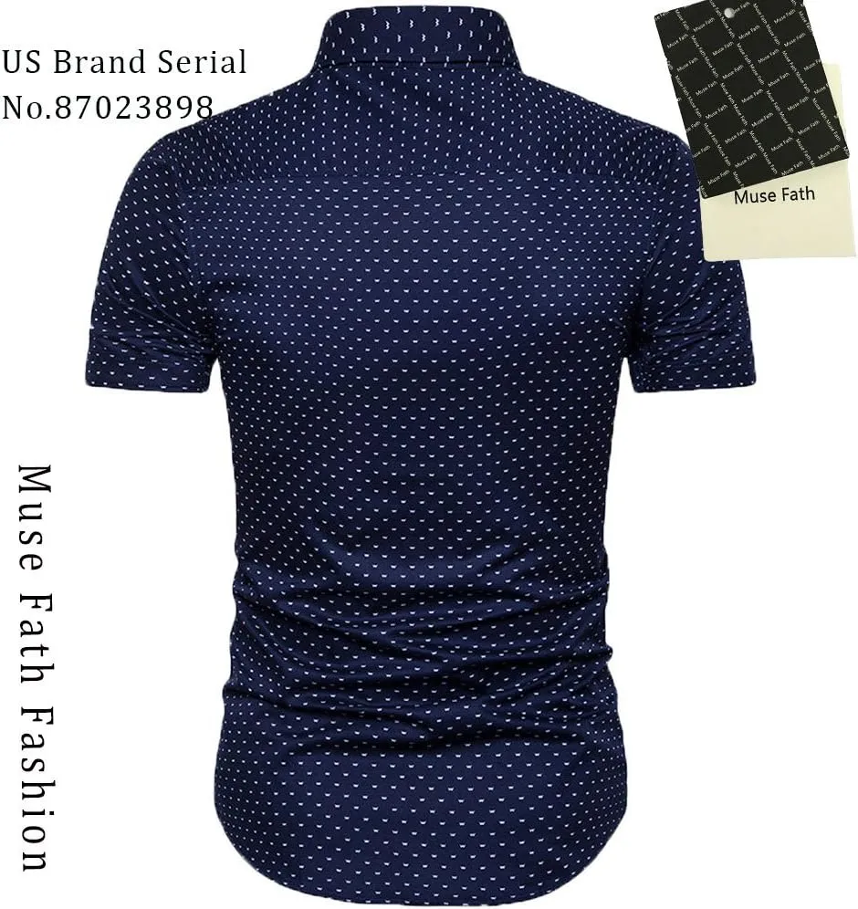MUSE FATH Men's Printed Dress Shirt-Cotton Casual Short Sleeve Regular Fit Shirt