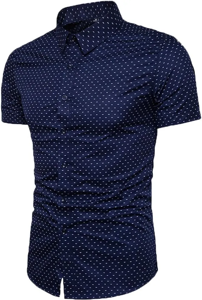 MUSE FATH Men's Printed Dress Shirt-Cotton Casual Short Sleeve Regular Fit Shirt
