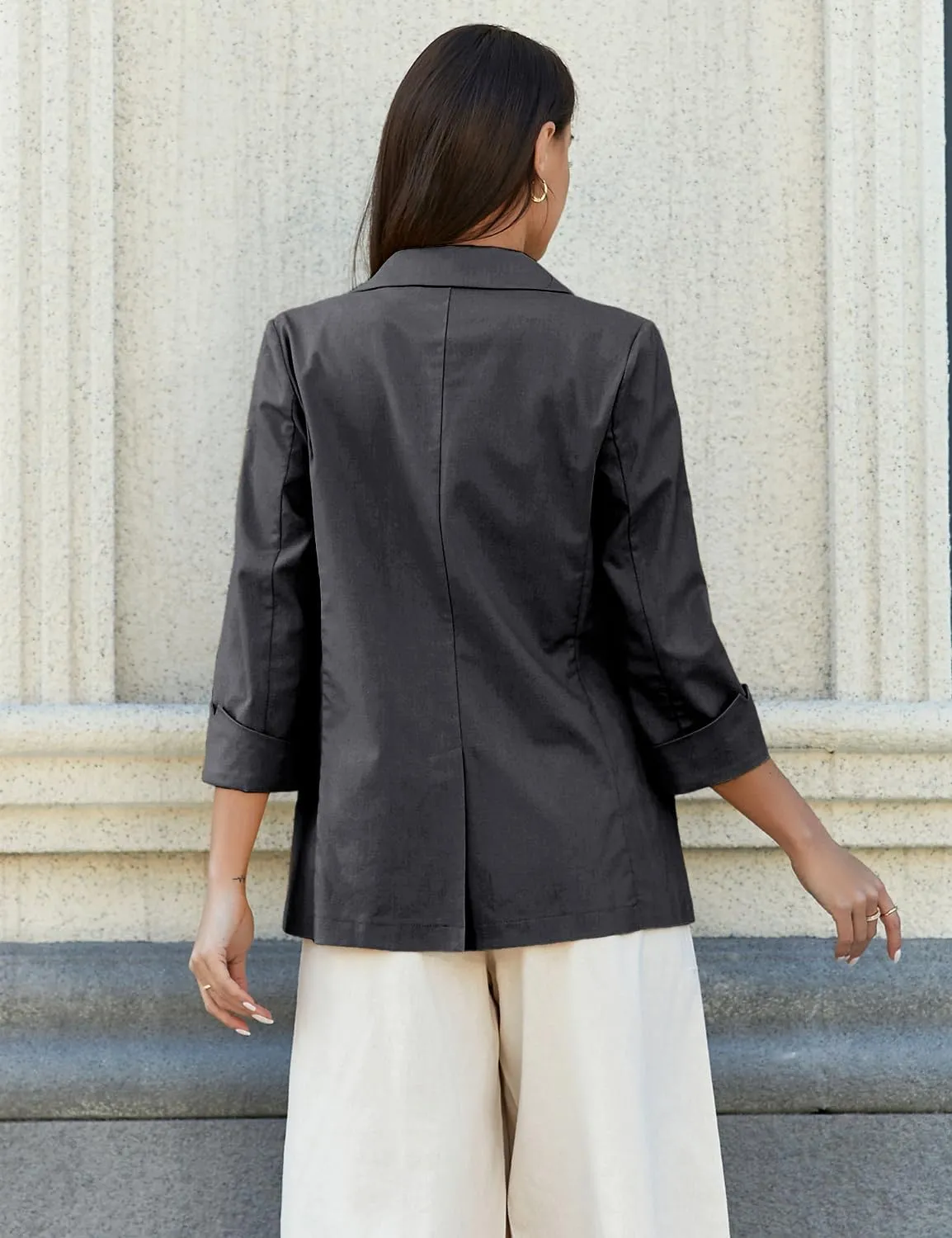 Mywinway Womens Casual 3/4 Sleeve Lightweight Summer Spring Cotton Linen Blazer Jackets