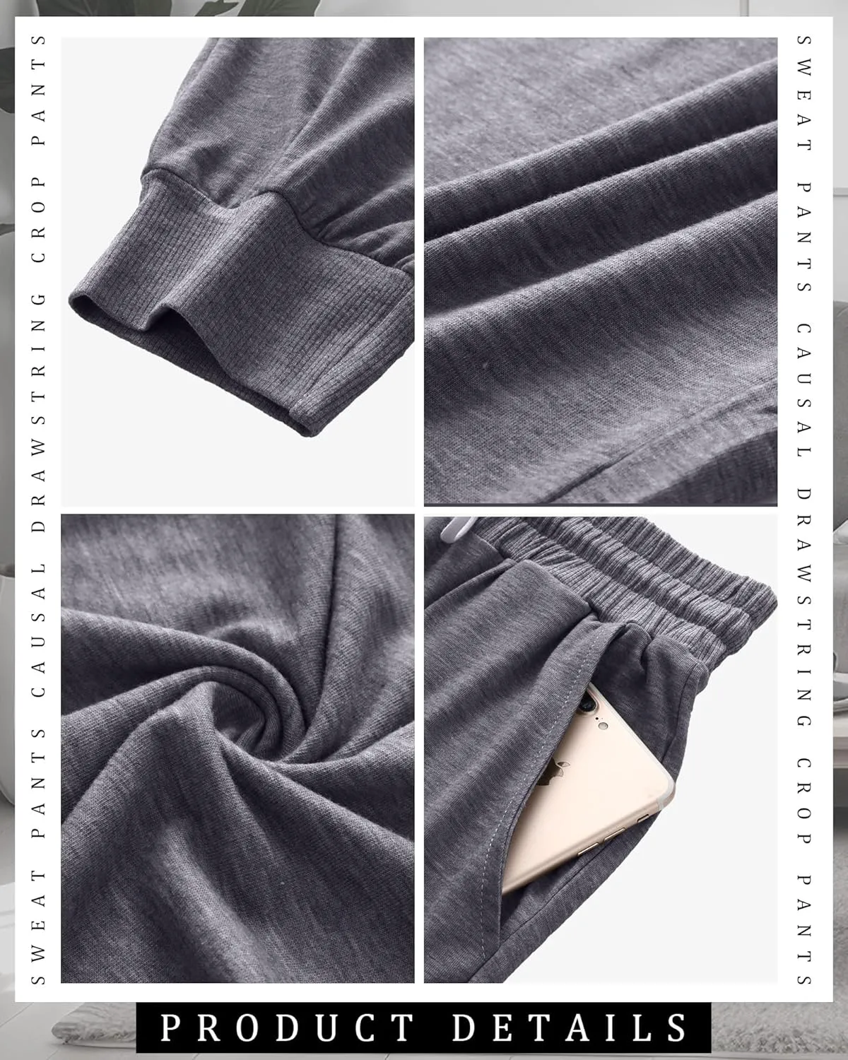 Neer 3 Pcs Women's Capri Sweatpants Causal Drawstring Crop Pants with Pockets Capri Joggers Sports Pants Cropped Joggers