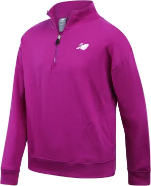 New Balance Girls' Quarter Zip Pullover Shirt - Performance Fleece 1/4 Zip Mock Neck Long Sleeve Sweatshirt for Girls (7-16)