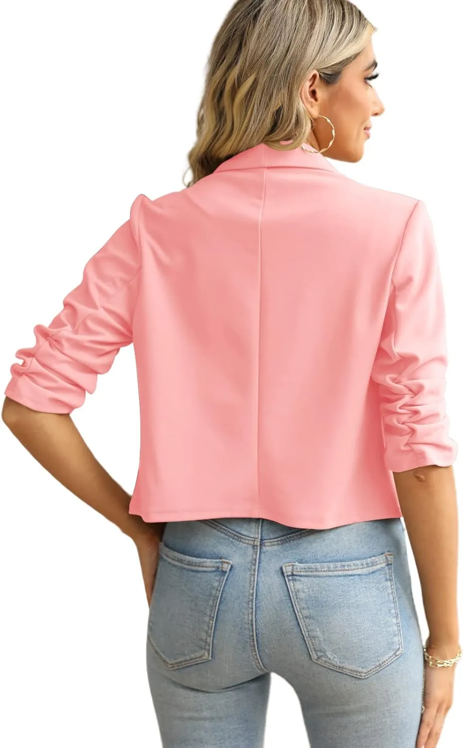 NIUBIA Womens Casual Short Blazer 3/4 Sleeve Knit Cropped Office Business Open Front Blazer Jackets