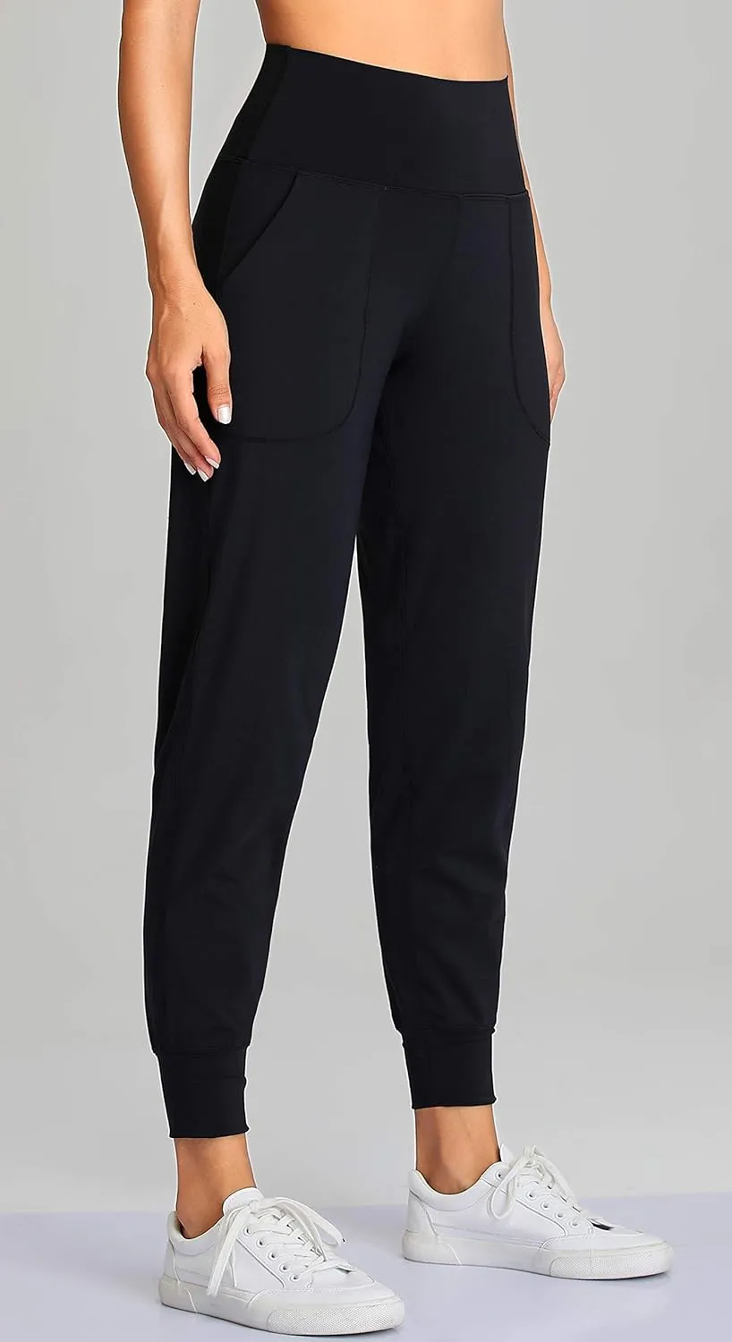 Oalka Women's Joggers High Waist Yoga Pockets Sweatpants Sport Workout Pants