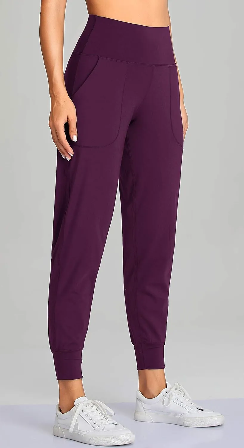 Oalka Women's Joggers High Waist Yoga Pockets Sweatpants Sport Workout Pants