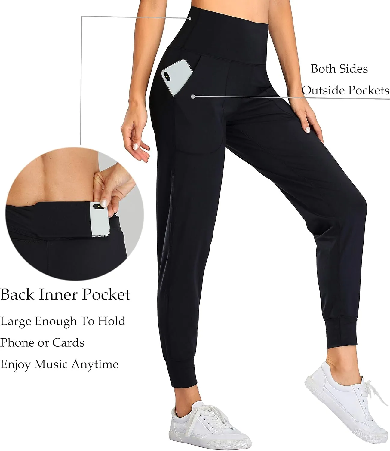 Oalka Women's Joggers High Waist Yoga Pockets Sweatpants Sport Workout Pants