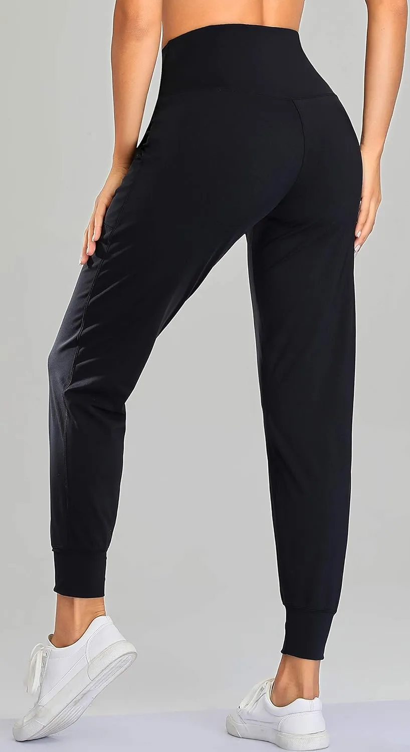 Oalka Women's Joggers High Waist Yoga Pockets Sweatpants Sport Workout Pants