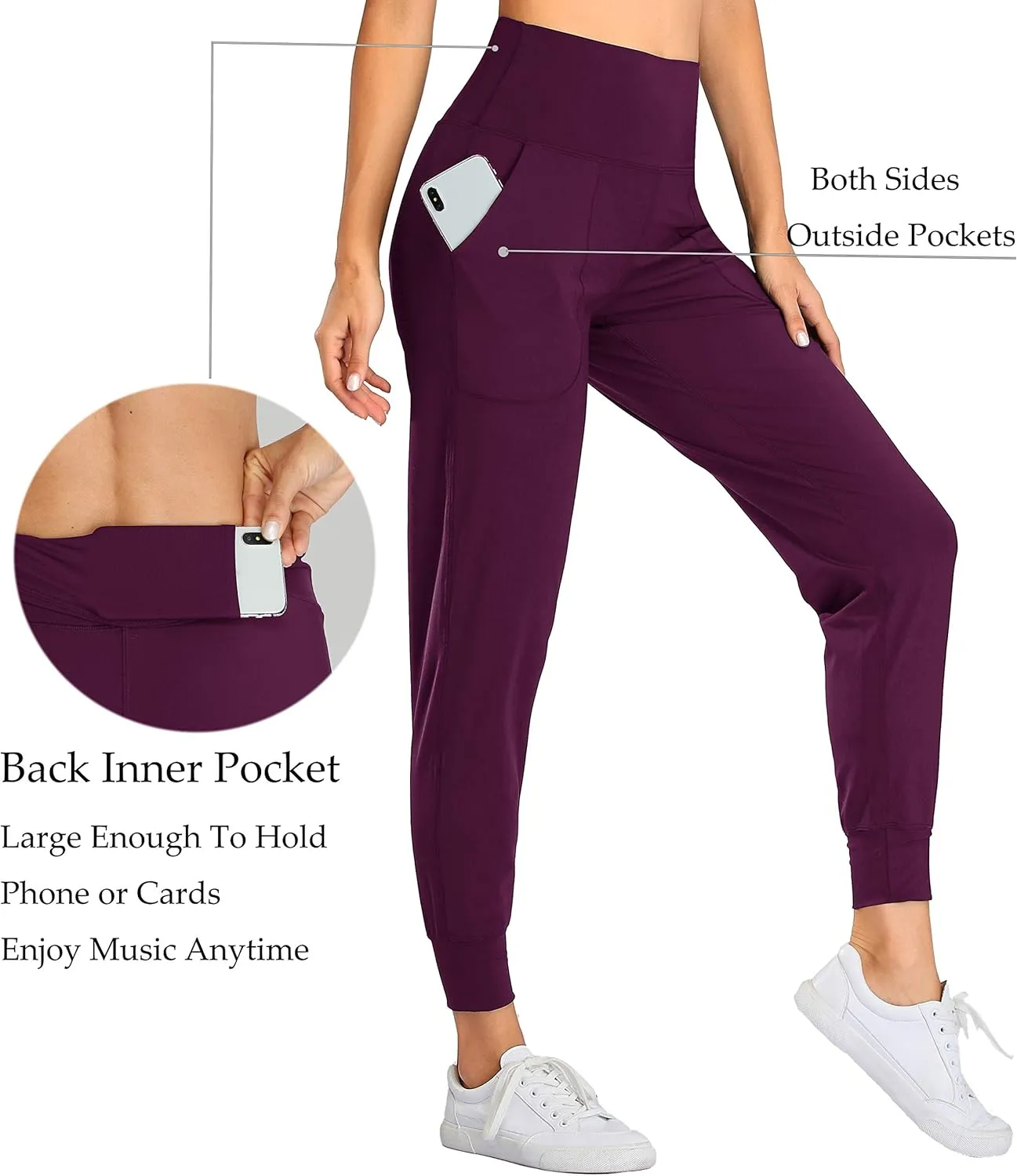 Oalka Women's Joggers High Waist Yoga Pockets Sweatpants Sport Workout Pants