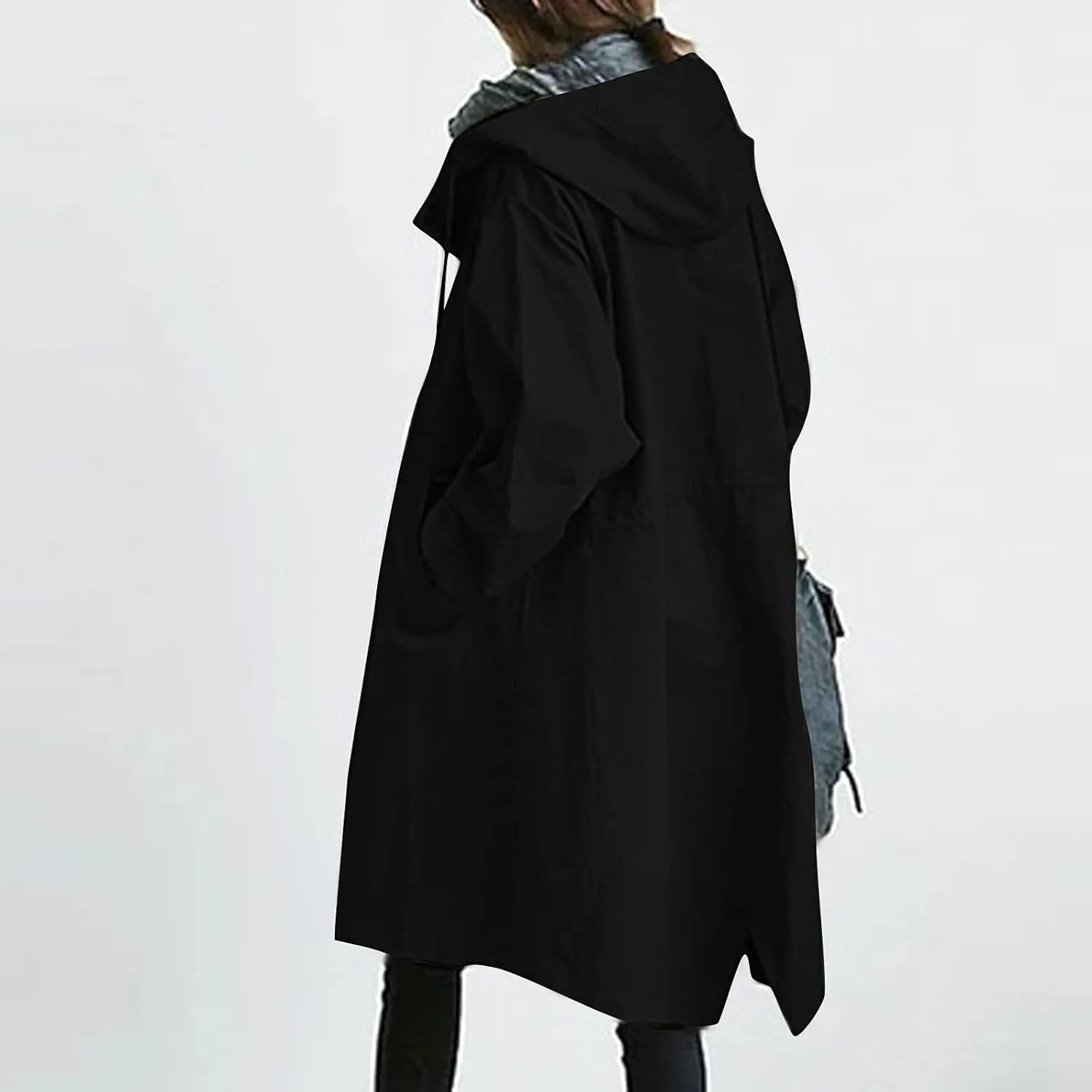 OIOLOYJM Black Trench Coat for Women 2023 Rain Jacket Winter Hooded Oversized Elegant Windbreaker Fall Long Coats for Women