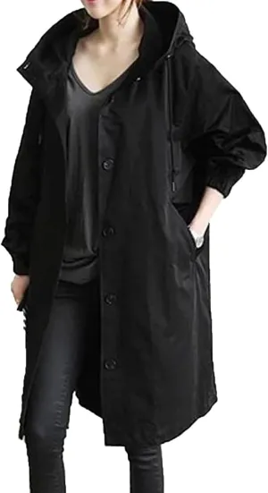OIOLOYJM Black Trench Coat for Women 2023 Rain Jacket Winter Hooded Oversized Elegant Windbreaker Fall Long Coats for Women