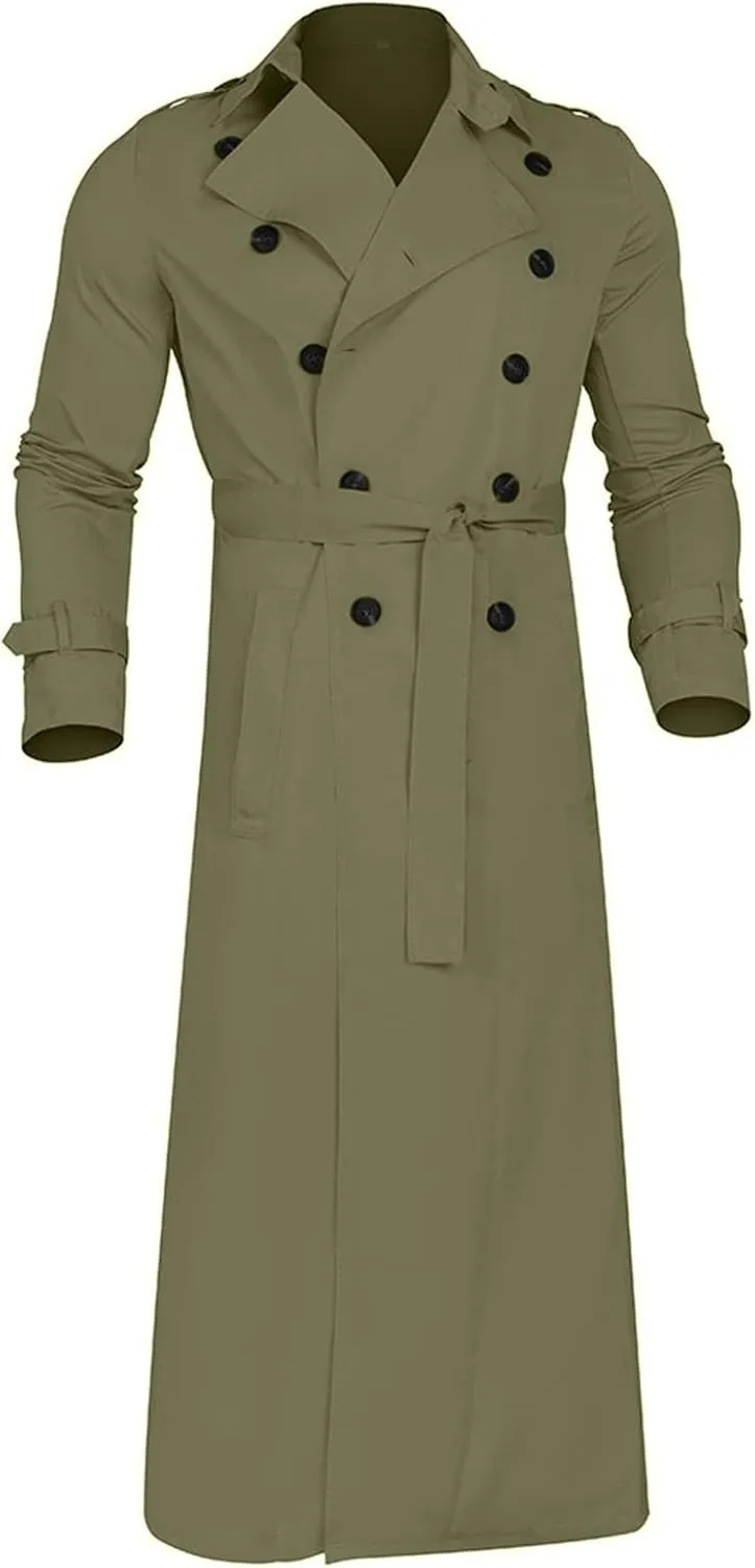 OIOLOYJM Trench Coat Men Double Breasted Pea Wool Coat Oversized Casual Windbreaker Long Jacket Overcoats Mens Winter Coats