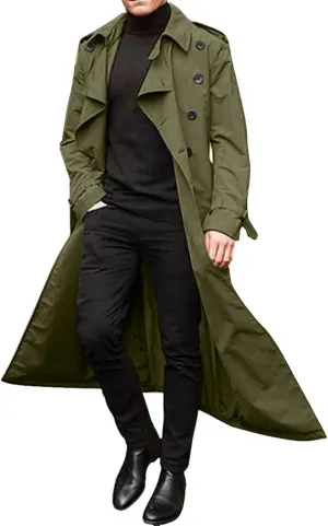 OIOLOYJM Trench Coat Men Double Breasted Pea Wool Coat Oversized Casual Windbreaker Long Jacket Overcoats Mens Winter Coats
