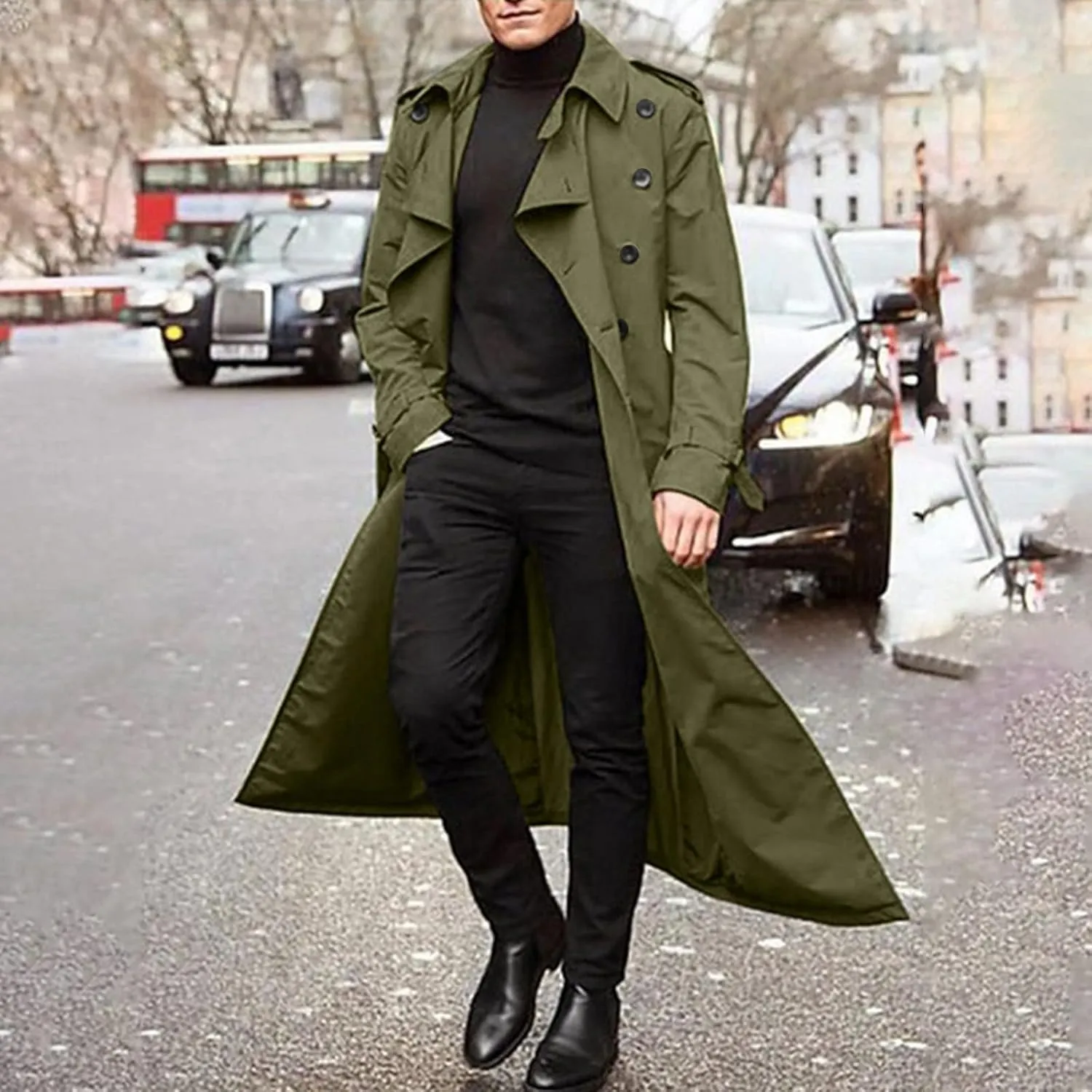 OIOLOYJM Trench Coat Men Double Breasted Pea Wool Coat Oversized Casual Windbreaker Long Jacket Overcoats Mens Winter Coats