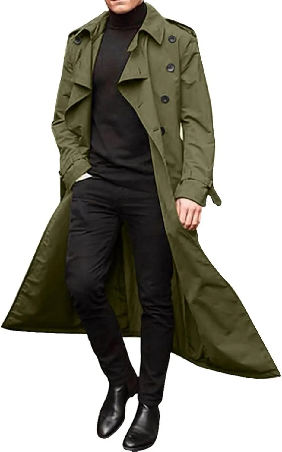 OIOLOYJM Trench Coat Men Double Breasted Pea Wool Coat Oversized Casual Windbreaker Long Jacket Overcoats Mens Winter Coats