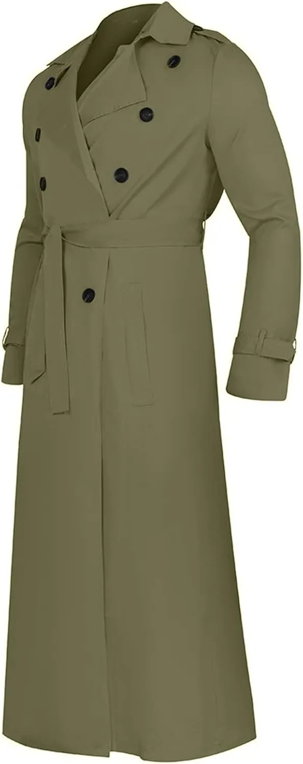 OIOLOYJM Trench Coat Men Double Breasted Pea Wool Coat Oversized Casual Windbreaker Long Jacket Overcoats Mens Winter Coats