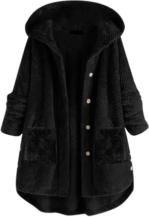 Outdoor Outerwear Long Hooded Button Sleeve Plus Size Women Women'S Coat with Hood Hiking Jacket Women Plus Size