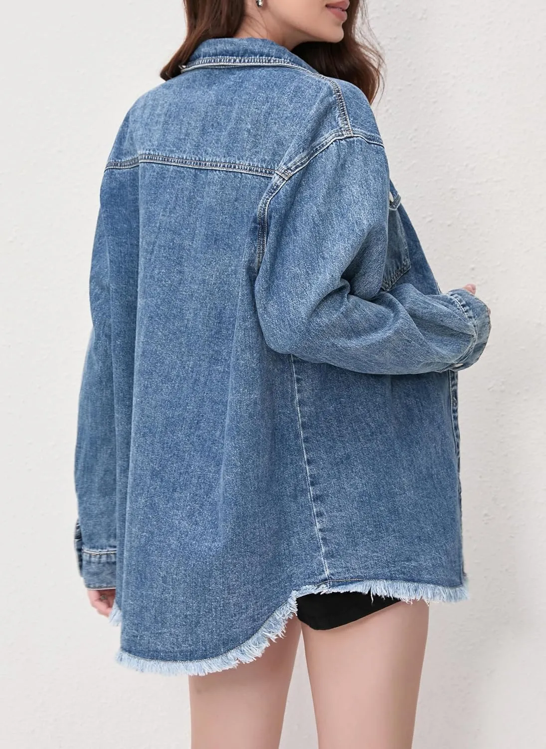 Oversized Denim Button Down Shirt Tencel Long Sleeve Lightweight Denim Shirt Jacket for Women