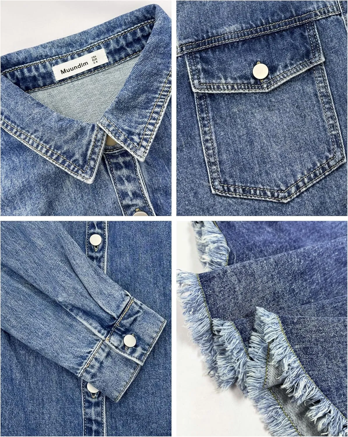 Oversized Denim Button Down Shirt Tencel Long Sleeve Lightweight Denim Shirt Jacket for Women
