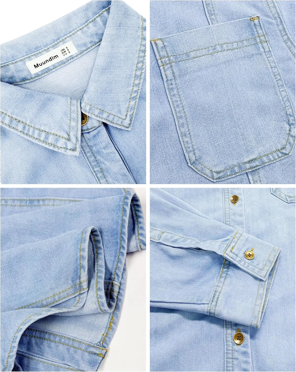 Oversized Denim Button Down Shirt Tencel Long Sleeve Lightweight Denim Shirt Jacket for Women