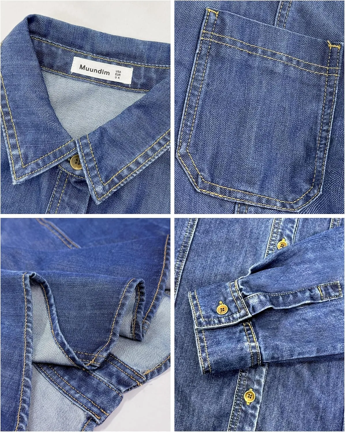 Oversized Denim Button Down Shirt Tencel Long Sleeve Lightweight Denim Shirt Jacket for Women