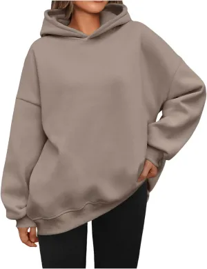Oversized Hoodies for Women Fleece Long Sleeve Sweatshirts Solid Loose Pullover Comfy Warm Tops with Pocket