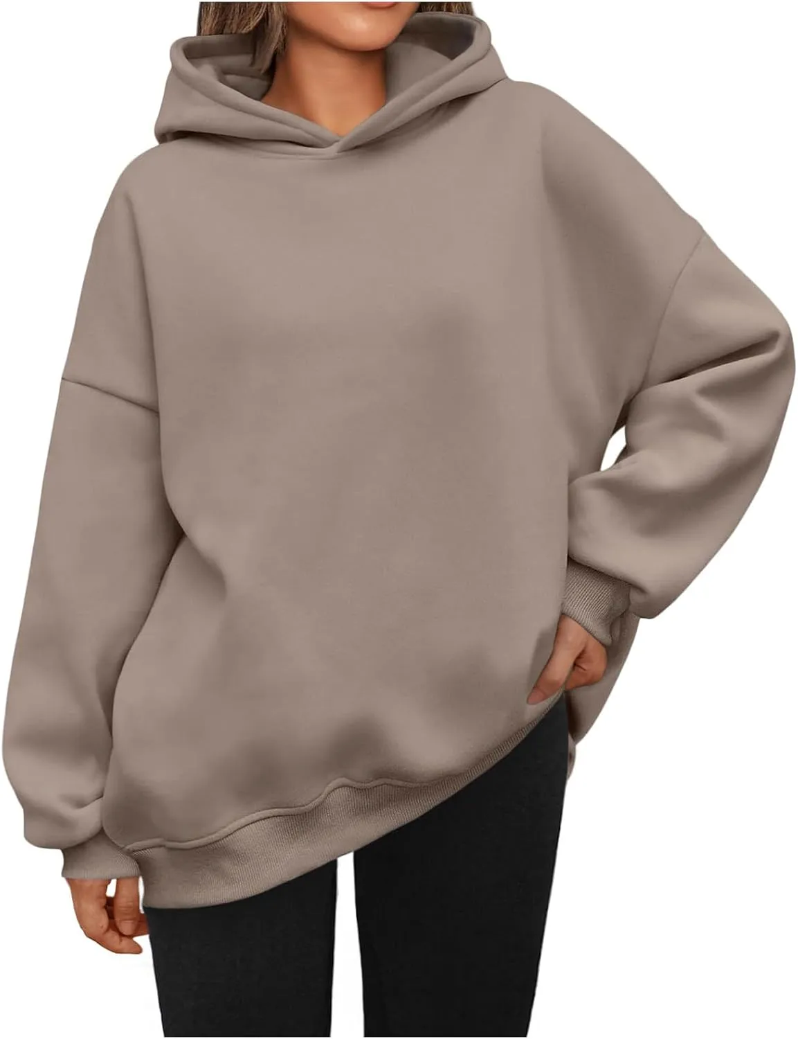 Oversized Hoodies for Women Fleece Long Sleeve Sweatshirts Solid Loose Pullover Comfy Warm Tops with Pocket