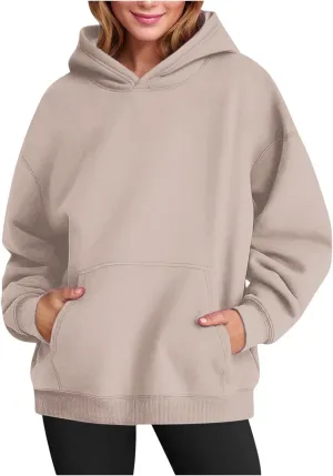 Oversized Sweatshirt For Women Fleece Hoodies Casual Long Sleeve Pullover Top Solid Color Cute Hoodie With Pocket