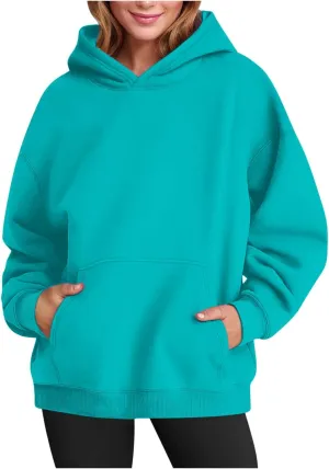 Oversized Sweatshirt For Women Fleece Hoodies Casual Long Sleeve Pullover Top Solid Color Cute Hoodie With Pocket