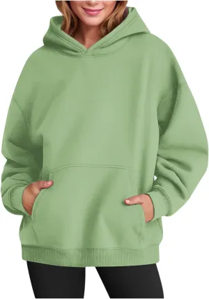 Oversized Sweatshirt For Women Fleece Hoodies Casual Long Sleeve Pullover Top Solid Color Cute Hoodie With Pocket