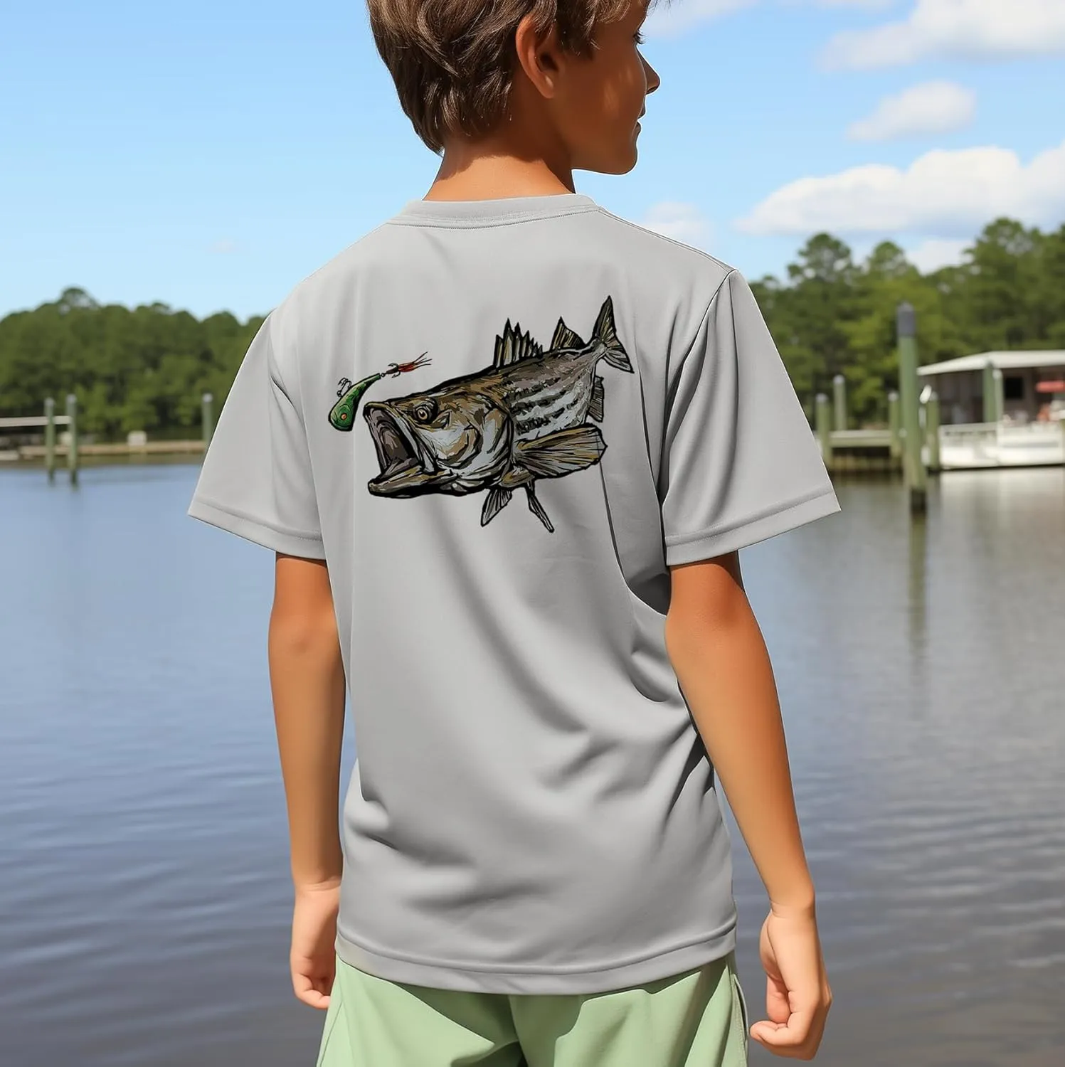 Palmyth Boys Fishing Shirt Short Sleeve UPF 50  Youth T-Shirt Sun Protection Tee