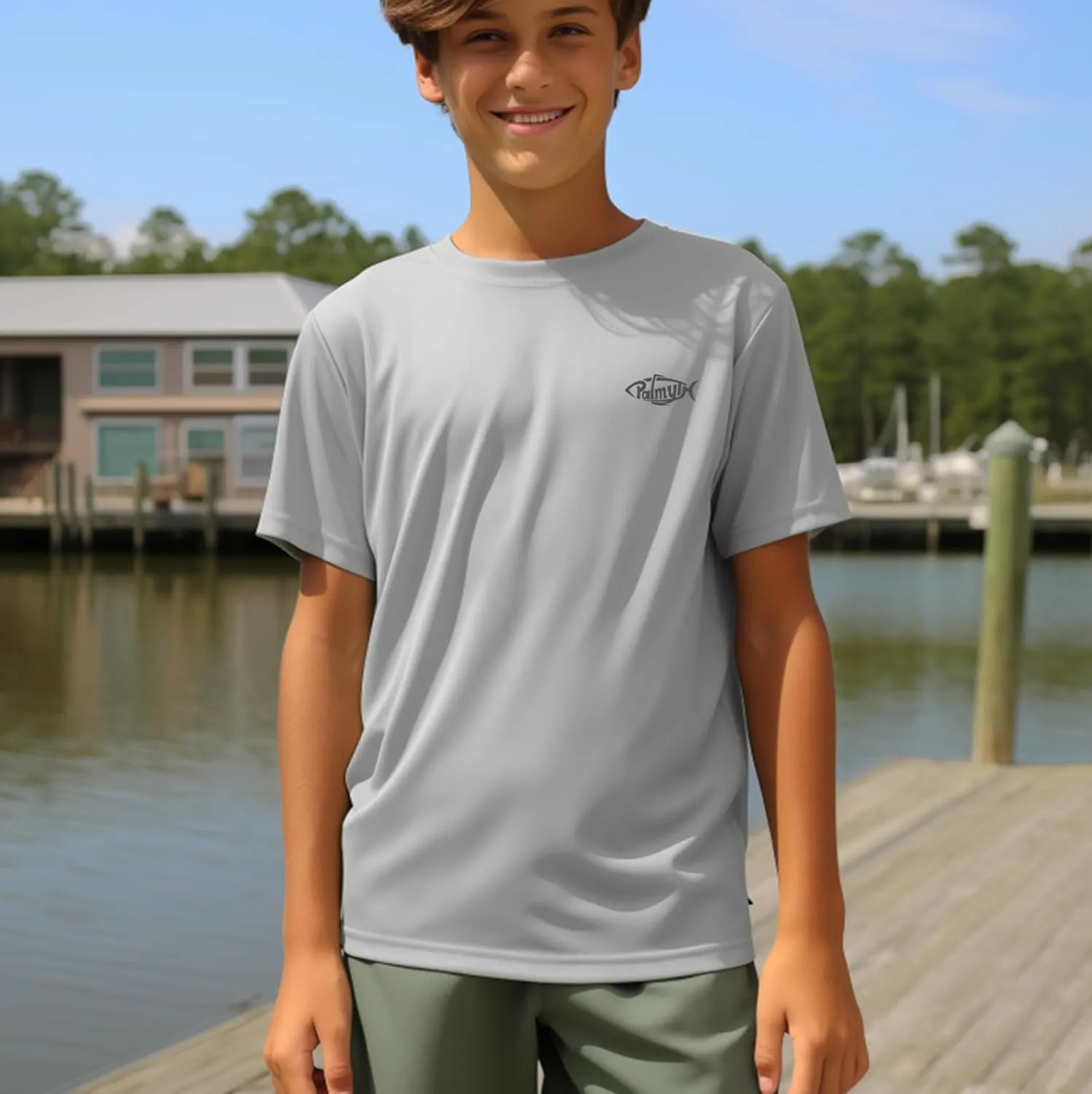 Palmyth Boys Fishing Shirt Short Sleeve UPF 50  Youth T-Shirt Sun Protection Tee
