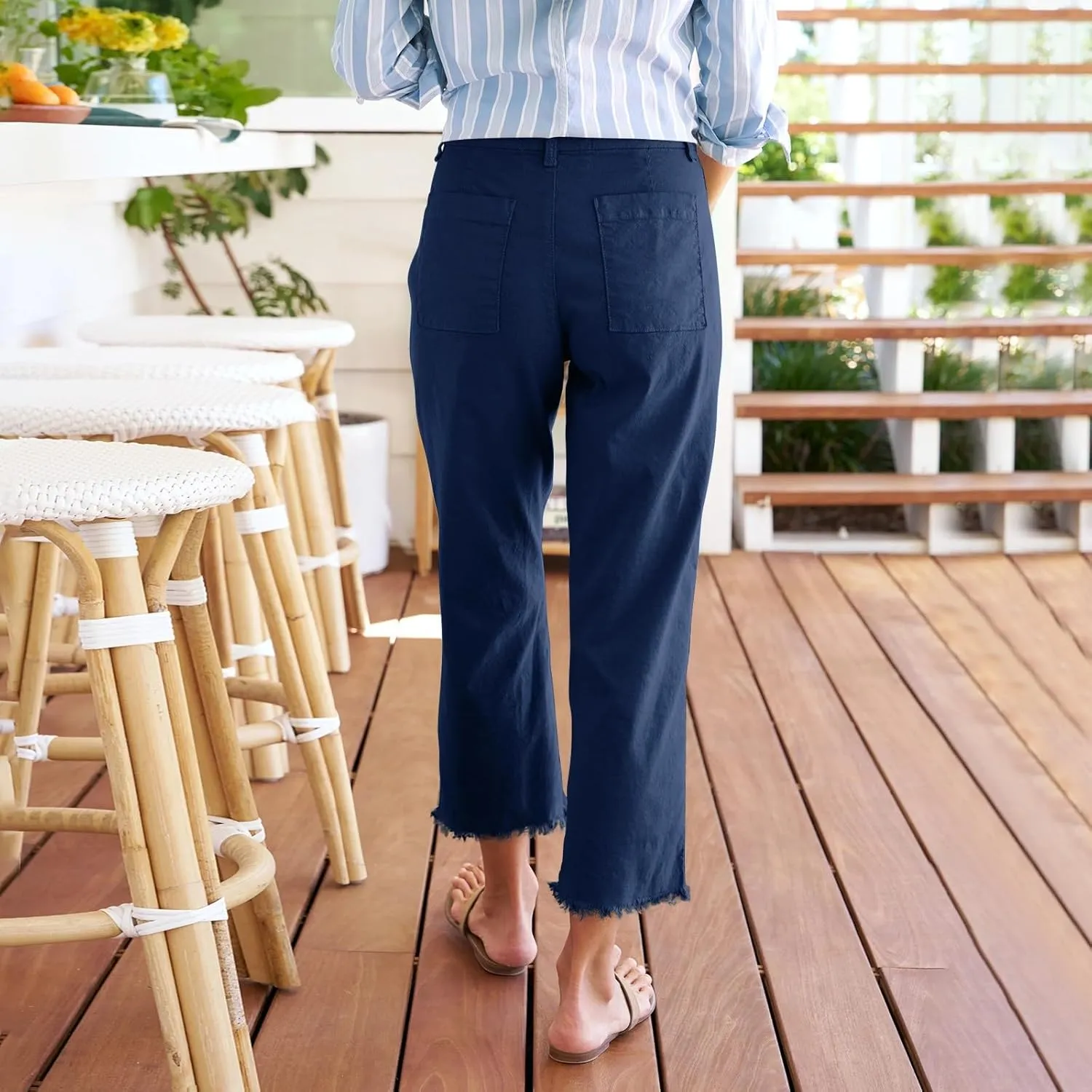 Pants for Women, Casual Pants Peasant Plus Size Straight Leg Linen Plaid