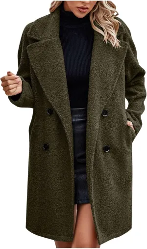 Pea Coats for Women Winter Dressy Wool Blend Peacoat Elegant Notch Lapel Trench Coats Warm Double Breasted Overcoat