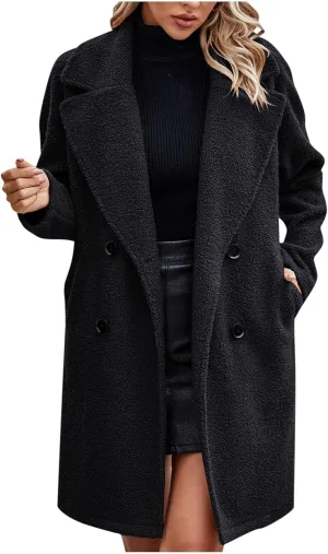 Pea Coats for Women Winter Dressy Wool Blend Peacoat Elegant Notch Lapel Trench Coats Warm Double Breasted Overcoat