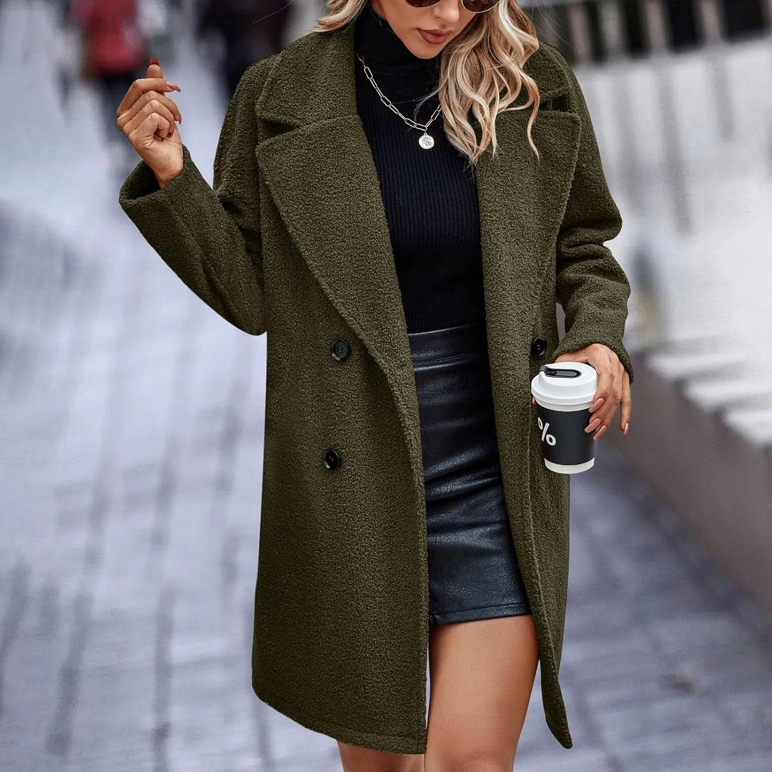 Pea Coats for Women Winter Dressy Wool Blend Peacoat Elegant Notch Lapel Trench Coats Warm Double Breasted Overcoat
