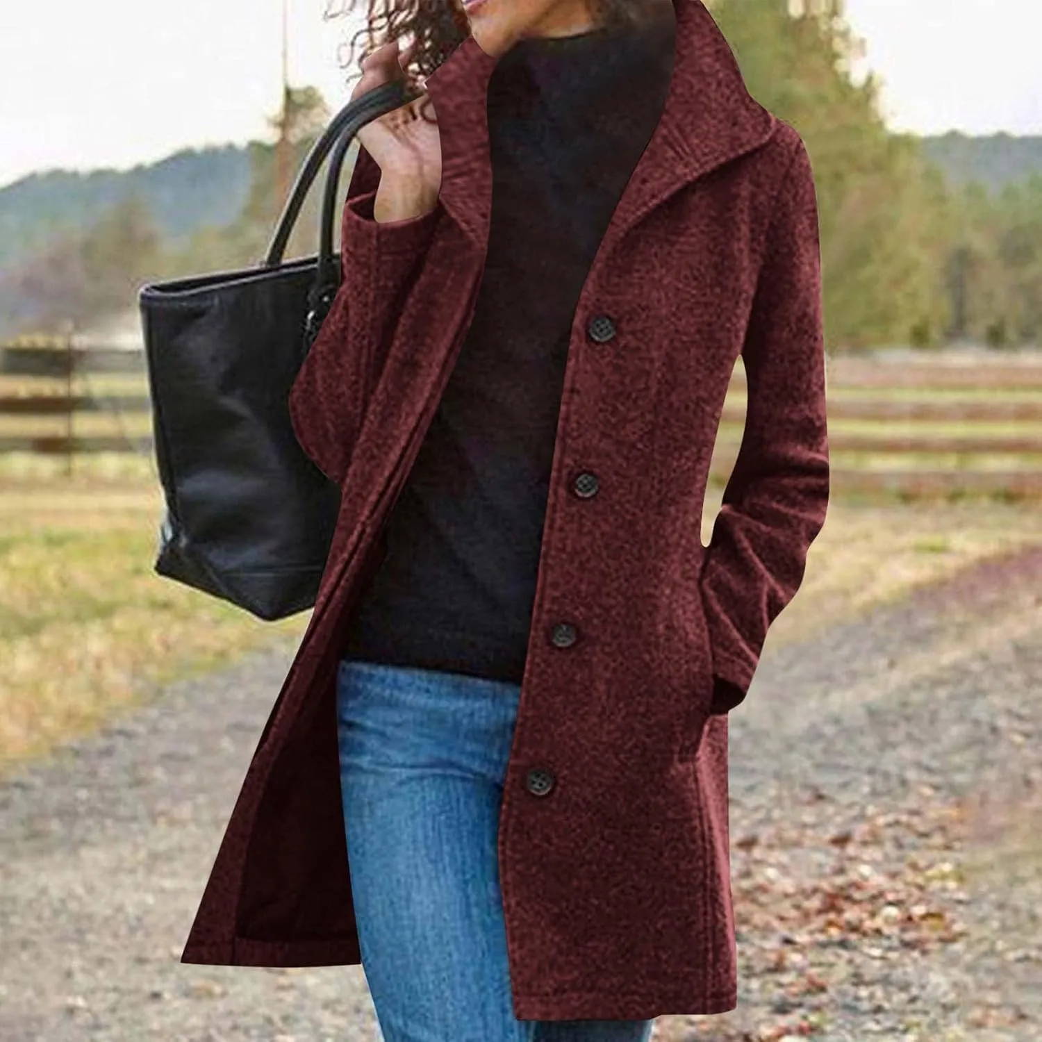 Pea Coats for Women Winter Wool Blend Trench Coat Single Breasted Mid-Thigh A-Line Pea Coat Overcoat with Pockets
