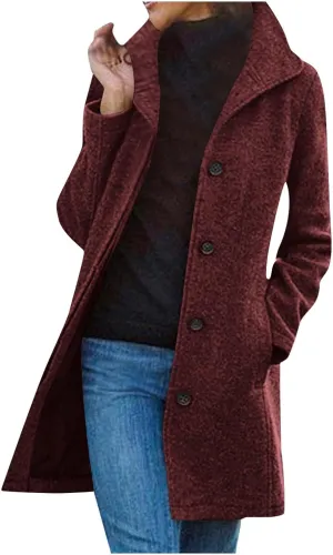 Pea Coats for Women Winter Wool Blend Trench Coat Single Breasted Mid-Thigh A-Line Pea Coat Overcoat with Pockets